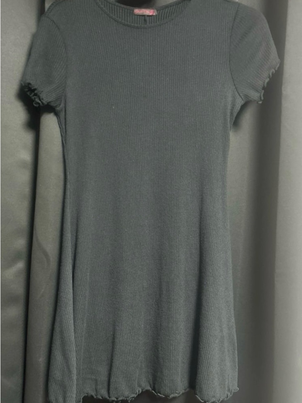 Black Ribbed Short Sleeve Mini Dress